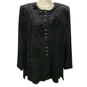 Vintage Black Floral Metallic Blouse With Buttons From R&M Richards 12 Petite